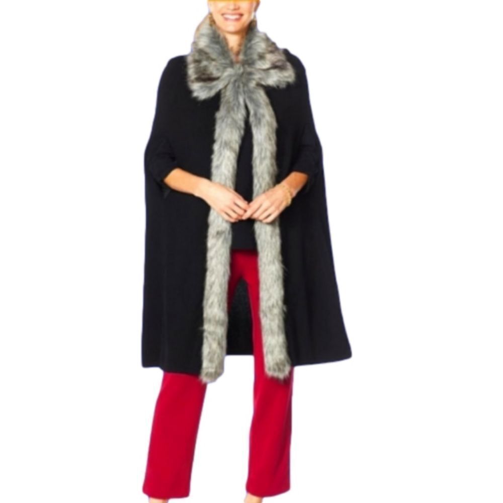 Flowing Faux Fur Trim Sweater Knit Cape. 1 Wine, 1 Black Size Large. NWTags